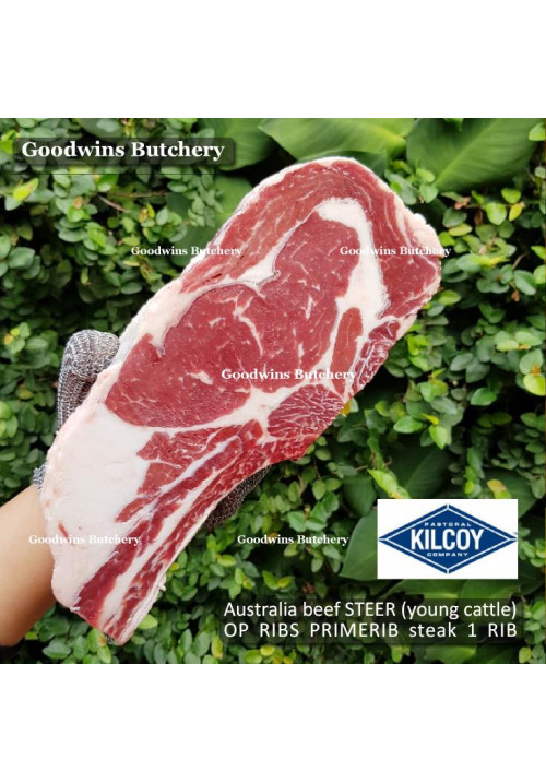 Beef rib PRIMERIB OP RIB Australia STEER (young cattle) KILCOY BLUE DIAMOND frozen steak 1 rib +/- 1.2kg 2" 5cm thick (price/kg)